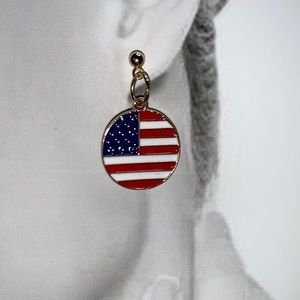 Handcrafted American Flag Pendant Red White and Blue Dangles From Stud Post